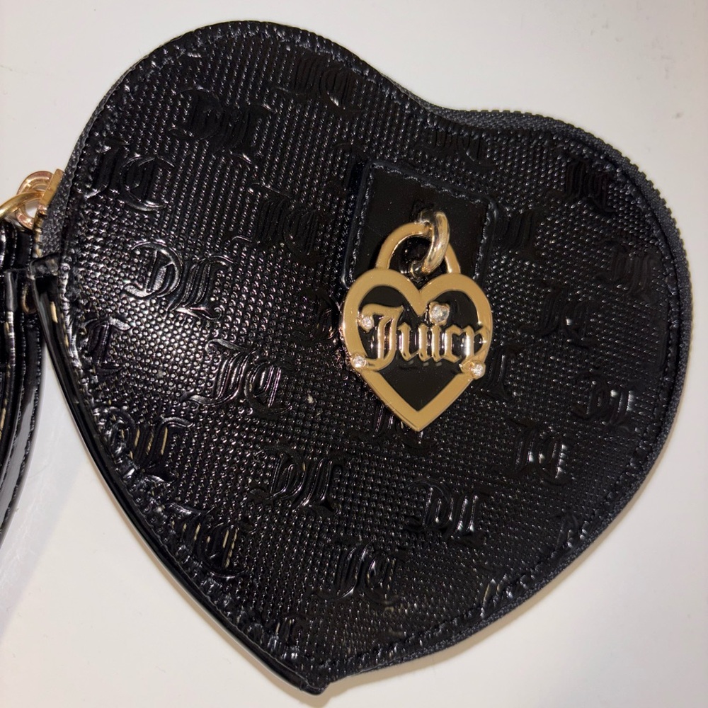 Juicy Couture Black Heart Shaped Leather Wallet/Wristlet NWOT